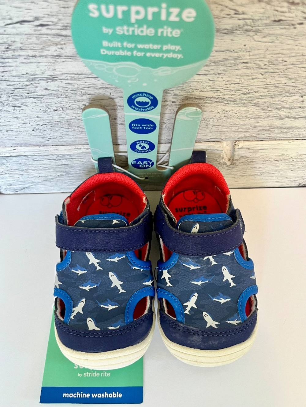 Surprize by Stride Rite- Navy Blue w/Sharks- Boys Baby Water Shoes- Size 4M-NWT